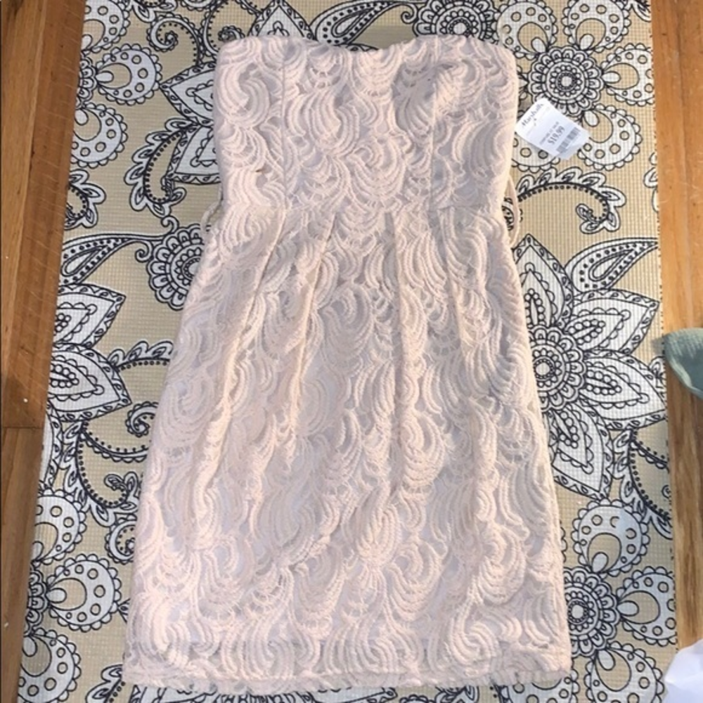 lacy cream nude bodycon strapless dress